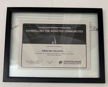 Counsellor training programme certificate - Counselling the addicted communities - Nikki Munitz